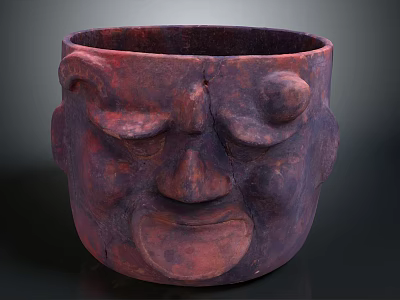 Red Brown Clay Sculpture With Facial Carving And Vessel Shape Design 3d model