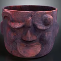 Red Brown Clay Sculpture With Facial Carving And Vessel Shape Design