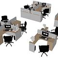 Modern Modular Office Desks With Partitions Ergonomic Chairs And Computer Setups 3d model