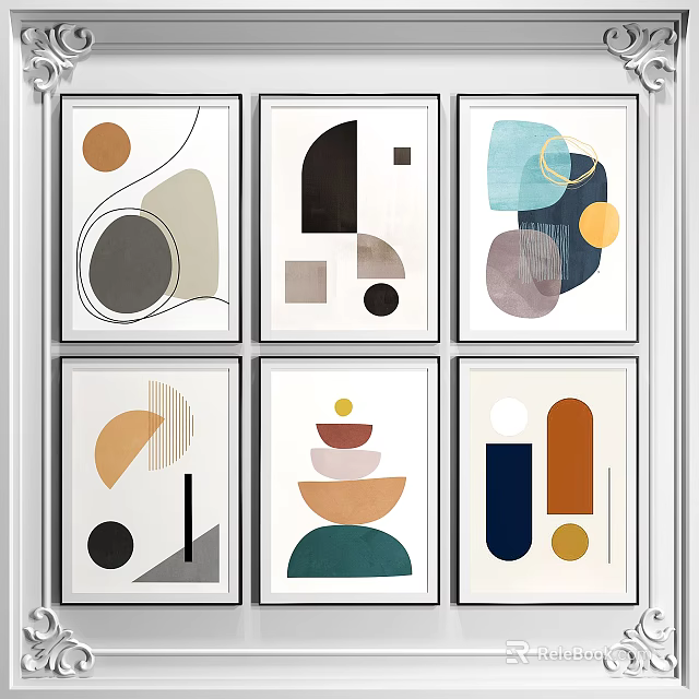 Abstract Geometric Art Prints With Soft Colors And Framed Modern Wall Decor 3d model