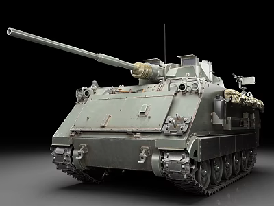 Military Armored Tank With Long Cannon Tracked Chassis And Detailed Exterior 3d model