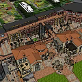 Vibrant Commercial Street With Plaza Buildings Pedestrian Area And Lush Greenery