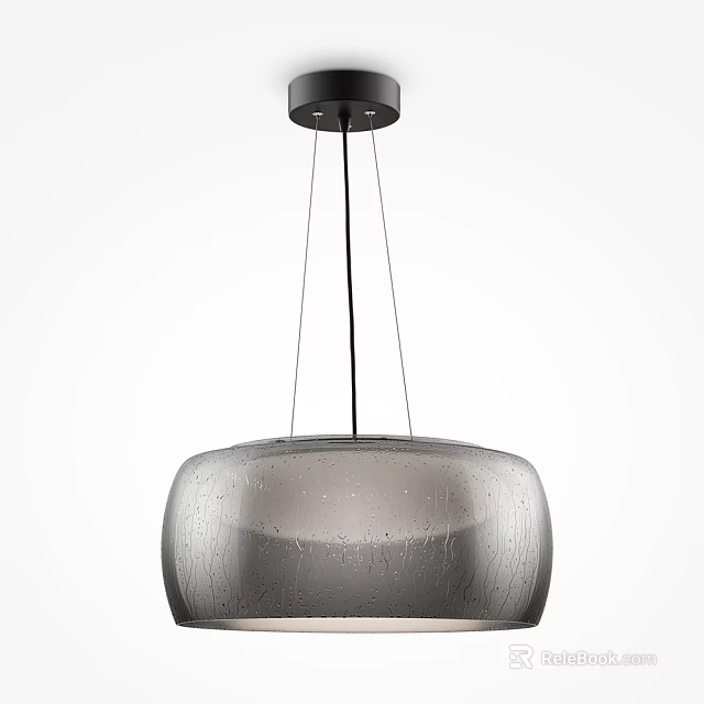Minimalist Modern Frosted Glass Chandelier With Three Metal Wires Hanging Design 3d model 