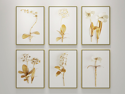 Modern Plant Painting Golden Branches and Jade Leaves Decorative Painting model