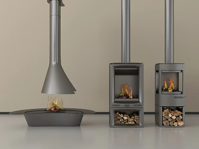 Modern Fireplace Designs With Different Styles Flames And Wood Storage 3d model
