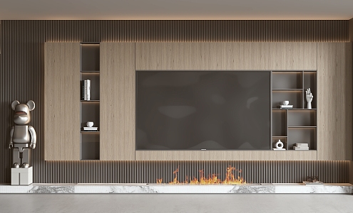 Modern TV background wall solid wood TV background wall TV cabinet 3d model