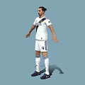 Man Wearing LA Galaxy White Soccer Jersey With Blue Stripes And White Shorts Number 9