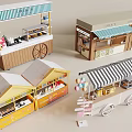 Commercial Outdoor Business Stalls With Colorful Awnings And Mobile Wheel Carts