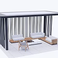 Modern Pergola With Black Slatted Columns Transparent Roof And Outdoor Sofa Set