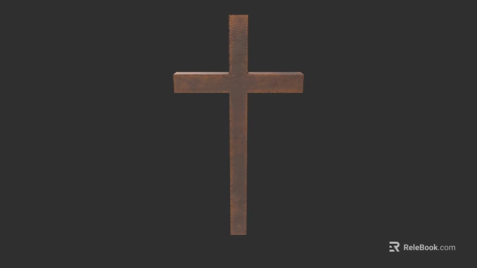 Handcrafted Wooden Cross Sculpture with Brown Finish Against Black Background 3d model 