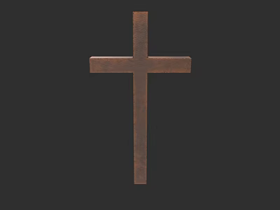 Handcrafted Wooden Cross Sculpture with Brown Finish Against Black Background 3d model