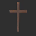 Handcrafted Wooden Cross Sculpture with Brown Finish Against Black Background