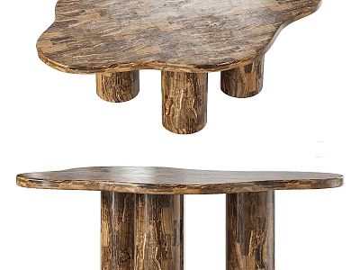 Rustic Natural Wooden Coffee Table With Irregular Top And Cylindrical Wood Legs 3d model
