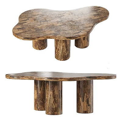 Rustic Natural Wooden Coffee Table With Irregular Top And Cylindrical Wood Legs 3d model