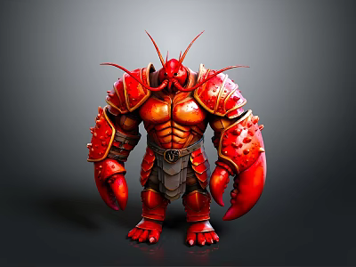 Red Lobster Humanoid 3D Model With Muscular Build And Armored Claws Antennae 3d model