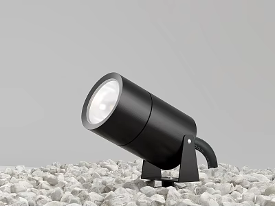 Black Modern Outdoor Spotlight Placed on Gravel Ground with Stable Stand Design 3d model