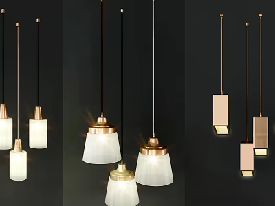 Various Modern Pendant Lights With Copper Accents And Glass Shades For Home Decor 3d model