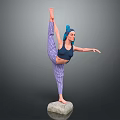 Woman With Blue Hair Practicing Single Leg Yoga Pose On Stone Platform