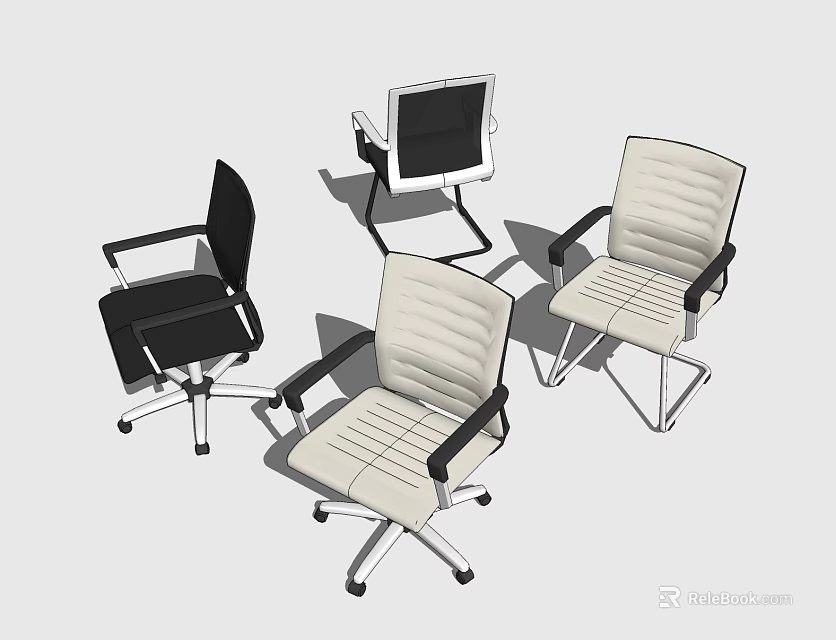Modern Office Chairs With Black And Beige Colors Armrests Swivel Wheels And Ergonomic Designs 3d model 