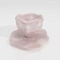 Elegant Heart Shaped Pink Cup With Saucer Smooth Marble Like Texture Decorative Tableware 3d model