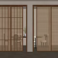 Middle-style sliding door rattan sliding door 3d model