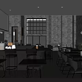 Modern Cafe Interior With Bar Counter Bar Stools Fireplace Gray Walls And Lighting