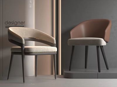Modern Minimalist Dining Chairs With Light Gray Brown Upholstered Seats And Sleek Black Legs Design 3d model