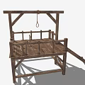 Wooden Gallows Structure With Platform Stairs And Hanging Rope Design