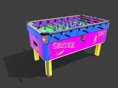 Sizzler Foosball Table With Blue Pink Design Green Tabletop And Yellow Legs 3d model