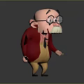 Cute Cartoon Game Movie Character With Bald Head Large Glasses White Mustache And Red Coat