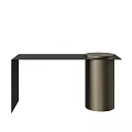 Modern Minimalist Dressing Table With Long Black Tabletop And Cylindrical Metal Base 3d model