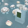 Elegant Transparent Glass Perfume Bottle With Floating Floral Accents In Water