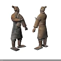 Pair of Ancient Ceramic Figures in Traditional Attire Showcasing Handcrafted Artistry