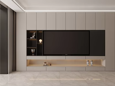 Modern TV Wall Unit With Storage Cabinets Open Shelves And Decorative Items 3d model