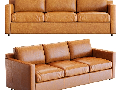 Leather sofa three-seat sofa 3d model