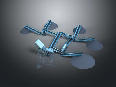 Blue Mechanical Conveyor System With Metal Tracks And Connected Support Structures 3d model