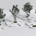 Modern Creative Tree Planters With Irregular White Shapes And Green Trees 3d model