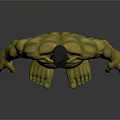 Hulk Toy With Green Skin Muscular Build Black Torn Shorts Standing Pose On Gray Background