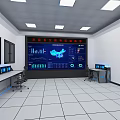 Bright Modern Control Room Interior With Multiple Monitors Workstations And Chairs 3d model