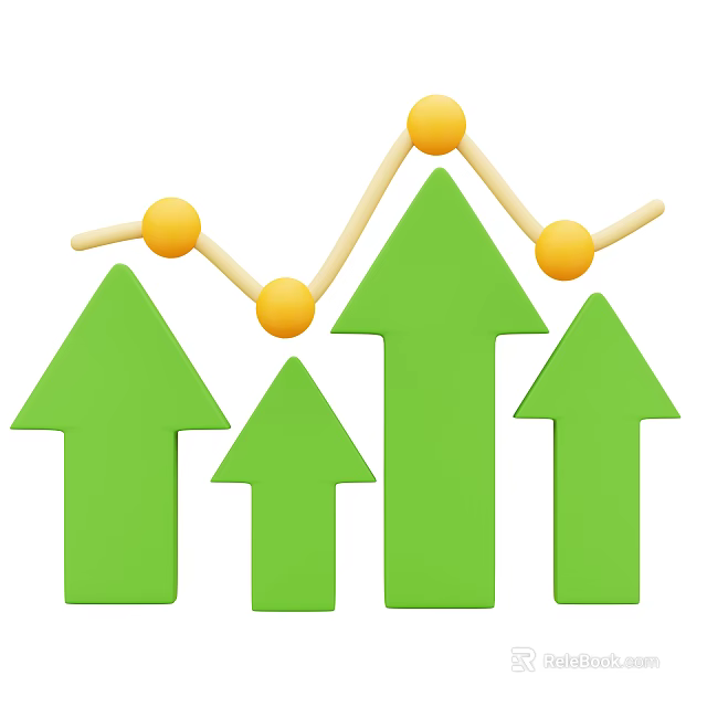 Decorative Ornament Set With Green Arrows And Yellow Balls For Upward Trend 3d model 