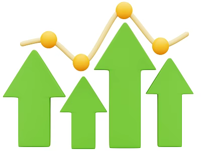 Decorative Ornament Set With Green Arrows And Yellow Balls For Upward Trend 3d model