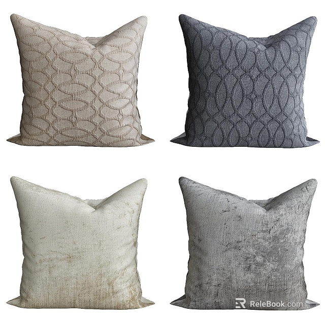 Beige Navy Blue Off White Gray Textured Patterned Decorative Throw Pillows 3d model 