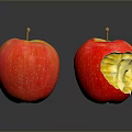 Fresh Juicy Red Apples One Whole And One Bitten On Black Reflective Surface