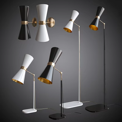 Modern Stylish Floor Lamp Combination With Black White Shades And Gold Accents 3d model