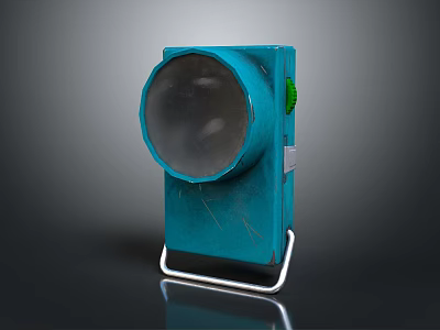 Blue Casing Device With Circular Transparent Section Green Adjustment Knob And White Metal Stand 3d model