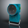 Blue Casing Device With Circular Transparent Section Green Adjustment Knob And White Metal Stand