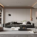Modern Living Room Interior With Gray Sofa Brown Armchair Floor Lamp And Coffee Table