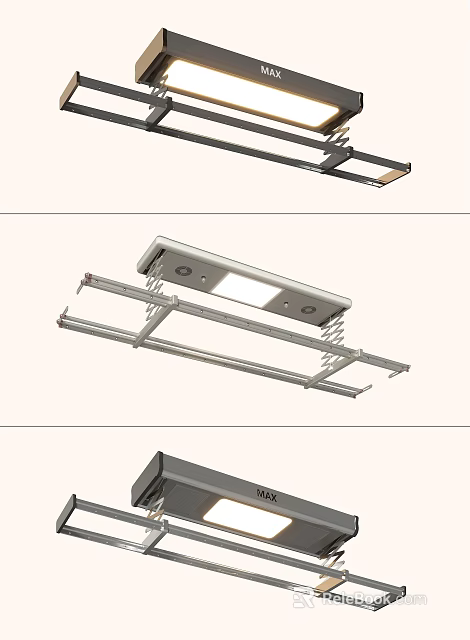 Modern Retractable Clothes Hanger With LED Light And Stainless Steel Structure Design 3d model 