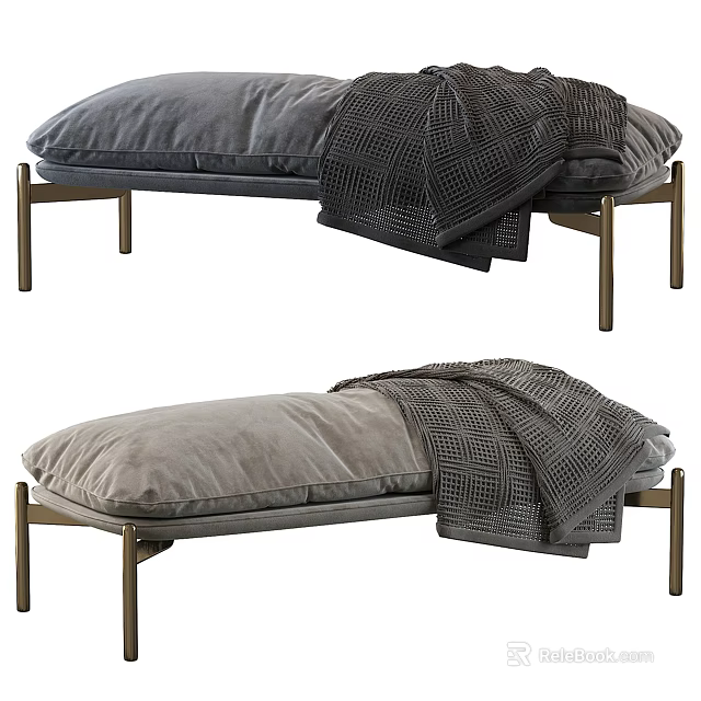Plush Gray Chaise Lounge With Metal Legs Soft Cushion And Cozy Throw Blanket 3d model 