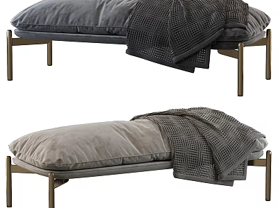 Plush Gray Chaise Lounge With Metal Legs Soft Cushion And Cozy Throw Blanket 3d model